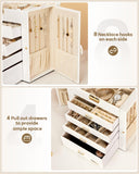Synthetic Leather Huge Jewelry Box Mirrored Watch Organizer Necklace Ring Earring Storage Lockable Gift Case (White + Gold) Homde