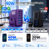 Newdarren 165W Charging Station, 6 Port Desktop Charger, 3 Ports 40W Purple