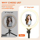 XINGYUNTREE Ring Light with Stand is an Adjustable 11" Desk Ring Light,Featuring Overhead Phone Mount and Overhead Camera Mount with Light,Designed for Video Recording,YouTube,TikTok,Live Streaming