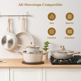 SODAY 12 Pcs Pots and Pans Set Non Stick, Cookware Sets White Granite Induction Cookware, Non-toxic Healthy Nonstick Kitchen Cooking Set
