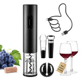Rechargeable Electric Wine Opener Set, Automatic Corkscrew Set, Including Long Stem Wine Glasses of 2, Clear Glass Wine Goblet, Ideal Gift for Wedding, Wine Lover, Birthday, Girl, Men