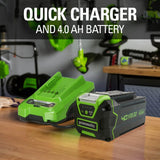 Greenworks 40V 16" Cordless Electric Lawn Mower + 40V Sweeper (150 MPH), 4.0Ah Battery and Charger Included