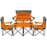 CAMPHILL Camping Set of 4 including Table. Heavy Duty Outdoor Folding Chairs with Cup Holder. Collapsible, Includes One Sofa & Two Single Chairs, Plus Camping Table