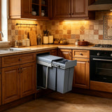 Slim Pull-Out Double Lidded Trash Can - Dual-Bucket Under Cabinet Waste Bin, 13.38"x18.89"x16.73", Odor-Reducing, Perfect for Narrow Kitchens