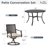 PHI VILLA Outdoor Dining Set for 6, 54" Round Metal Table & Swivel Chairs