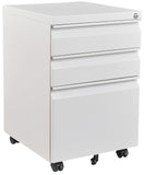 Fesbos 3 Drawer Mobile Metal File Cabinet, White Filling Cabinets with Lock, Office Storage File Cabinet with Wheels Under Desk - Assembled Required