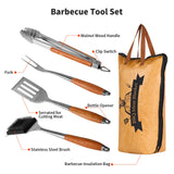5in1 Heavy-Duty Rose Wooden BBQ Grilling Tools Set and BBQ Blanket for Resting Meat, Extra Thick SS Multi-Function Spatula, Fork, Brush & Tongs, Reusable Smoker Meat Insulated Bag, Ideal Gifts for Men