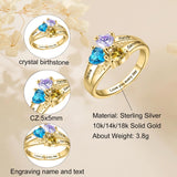 Personalized 10k white gold 3 Birthstones Ring for Women Mother's Ring Personailzed 14k yellow gold Birthstone Ring Family Rings Mom Jewelry Mother and Daughter Rings with 2 Birthstones(Yellow Gold)