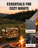 Breeze Touch 30In Curved Firewood Rack Indoor with Handle, Black Metal Log Holders for Firewood Outdoor, Rustproof Wood Holder, Heavy Duty Firewood Storage for Fireplace Patio Deck
