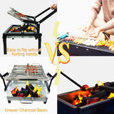 Folding Barbecue Grill, Portable Charcoal Grill with 360 Degree Rotating Cooking Grille, Cooking Grill with Adjustable Tray, Suitable for Outdoor Camping Picnicking Backyard Garden Parties