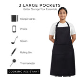 RAJRANG Black Apron Chef for Men and Women with Pockets Cotton Kitchen Cooking Full Aprons 35x27 Inches Pack of 5