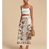Talakeno Womens Floral Wrap Midi Skirt Summer Adjustable Tie Side Casual High Waist A Line Beach Boho Long Flared Skirts(Apricot-Large)