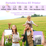 Mini Thermal Printer, Inkless Sticker Printer with 14 Rolls Paper, Bluetooth Portable Printer, Purple Vicbear