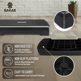 Aerobic Step Platform Set with Ankle Weights & Measuring Tape, Exercise Steppers for Home Gym Exercise Fitness, Adjustable Height 2 Level Risers Workout Step Platform Trainer, Black