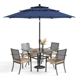 PHI VILLA Outdoor Table Chairs Set w/Umbrella, 5pc Patio Metal Furniture