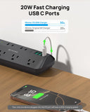 TROND 20W USB C Desk Clamp Power Strip Fit 1.97" Tabletop, ETL List, 6ft