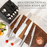 Astercook Knife Set, Kitchen Knives Set with Block and Sharpener Full Tang 15 Pcs Premium Stainless Steel Knives, Dishwasher Safe Knife Set with Anti-slip Ergonomic Handle, Black, Mothers Day Gifts