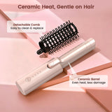 Youbella Cordless Hair Curling Iron Brush, Portable Travel Hair Curler, Mini 1.5″ Heated Round Brush, 3-in-1 USB Rechargeable Straightening Wand for Styling & Smoothing, 200 Million Ionic Care, Pink