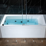 WOODBRIDGE 60" x 30" Alcove Acrylic Rectangular Whirlpool Heated Jetted Tub in White with Left Drain, Matte Black Finish, BS428-L-MB02
