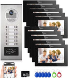 Multi-Unit Home Apartment Visual Intercom Doorbell System,7 Inch Monitor Wired Video Doorbell Door Phone Kits,IR Camera,Motion Detection, Swipe Card, Monitor, Tuya APP (1 doorbell +10 Monitor)