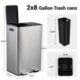 Aptliton Silver 16Gallon Dual Compartment Kitchen Trash Can & Recycling Bin