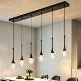 VINLUZ 6-Light Crystal Modern Chandelier, Dimmable LED Bubble Raindrop Rectangle Black Pendant Lighting Fixture, Luxury Elegant Adjustable Spiral Ceiling Light for Staircase Foyer Entryway