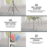 FORIOUS Kitchen Faucet with Pull Down Sprayer, Classic Single Hole Kitchen Sink Faucet with Deck Plate, Brushed Nickel Single Handle, High Arc Stainless Steel for RV Bar Farmhouse Laundry Outdoor