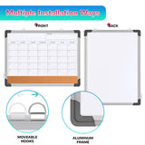 Monthly Calendar Whiteboard Dry Erase Cork Board Combination for Wall, 24"x18" Magnetic Dry Erase Board, Double-Sided White Board, Portable Board for Office, Kitchen, Planning, Memo, School, Home ABERLLS