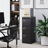BYNSOE 3 Drawer File Cabinet with Lock Metal Vertical File Cabinet Office Home Narrow File Cabinet for A4 Legal/Letter Size,Assembly Required (Black, 3 Drawers-Vertical)