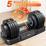XDDIAS Adjustable Dumbbell Set of 2, 25/55/80LB Dumbbell Set-Fast Adjust Weights Set, 5/10/16 in 1 Free Weights Dumbbells Set with Anti-Slip Metal Handle, Compact Size (Black-55LB-2pcs)