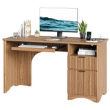 Bestier 55 Inch Computer Desk with Drawers, Power Outlet, Brown Oak