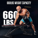 Adjustable Foldable 660LB Weight Bench, Lifting Sit-up Multi-use Workout Bench Exercise Bench Incline Decline Flat Utility Bench Press for Home Gym OUNUO