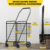 XING LANG 3.7 Cu Ft Folding Shopping Cart - 380 LB Capacity Grocery Cart with 360° Braked Swivel Wheels - Heavy Duty Utility Cart