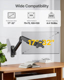 monTEK Single Monitor Wall Mount, Full Motion Spring Arm for 17-32" Screen