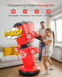 QPAU 360° Rotatable Punching Bag for Kids, Lager 64” Kids Punching Bag with Gloves, Hand Pump & 6 Targets, Bop Bag Inflatable Punching Toy, Karate Gifts for Boys, Girls (Red) QPAU
