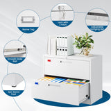 PEUKC 2 Drawer File Cabinet, Lateral Filing Cabinets for Home Office, Office Storage Drawers with Lock, Hanging Files Legal/Letter A4 Size (Assemble Required,White)