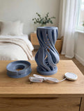 MAKER 3D Twist Spiral Table Lamp in Blue Grey - Handmade 3D Printed Shadow Projection Night Light, Dimmable USB LED Bedside Accent Lamp for Bedroom, Nursery and Office Desk Decor