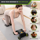 Ab Roller with Elbow Support, Ab Roller Board Core Workout Machine with 4 Wheels, Mini Pilates Reformer Equipment for Home Gym, Abdominal Full-Body Strength