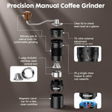 COOL KNIGHT Manual Coffee Grinder, 7-Edge SUS420 Stainless Steel Conical Burr, 72-Click External Adjustment, 25g Capacity, Aluminum Body, Walnut Handle