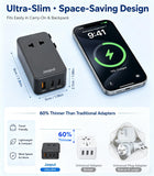 Jasput 25W Universal Travel Adapter, Ultra-Slim Mini Adapter with 2 USB-C & 1 USB-A, Fast Charging for Smartphones, Tablets, and Laptops, Compatible with US, UK, EU, AU, Asia, Perfect for Travel