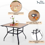 PHI VILLA 5pc Patio Dining Set with Umbrella, Square Table, Rattan Chairs