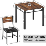 IRONCK Dining Table Set for 2, Small Kitchen Table with Upholstered Chairs Dinning Table Set for Kitchen & Dining Room, Compact Dining Set for Small Spaces, Rustic Brown