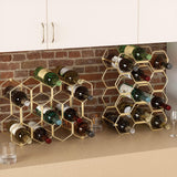 Buruis Countertop Wine Rack, 14-Bottle Modern Freestanding Metal Holder for Red and White Wine, Tabletop, Kitchen, Bar, and Cabinet Storage (Gold)