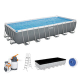 Bestway Power Steel 24’ x 12' x 52” Above Ground Pool, Rectangular Metal Frame Outdoor Swimming Pool Set with Sand Filter Pump, Ladder, and Cover