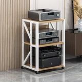 Heavy Duty AV Media Stand with Adjustable Shelves, Rolling Projector Cart, Ideal for Home and Office Entertainment, Sturdy Audio Rack for TV, DVD Players, and Stereo Components