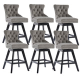 MOOLSUN A Set of 6 Blue Velvet bar stools - Classic Fixed Height Design, rotatable Button Group Seats, Perfect for Standard Kitchen Islands and Home Bars,Gray(Wood Leg)