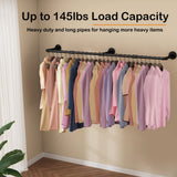 UlSpeed Wall Mounted Clothes Rack 52.6in, Industrial Pipe Clothing Racks Wall Mount, Heavy Duty Detachable Iron Garment Bar, Saving Space, Multi-Purpose Hanging Rod for Bedroom, Laundry Room, 2 Packs
