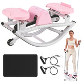 Rock Stepper - Steppers for Exercise at Home, Portable Stepper Side to Side with Digital Display & Resistance Bands, 330 LBS Capacity Full Body Workout Low-Impact Knee-Friendly 3D Stair Stepper - Pink
