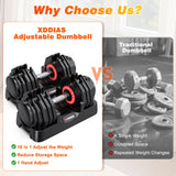 XDDIAS Adjustable Dumbbell Set of 2, 25/55/80LB Dumbbell Set-Fast Adjust Weights Set, 5/10/16 in 1 Free Weights Dumbbells Set with Anti-Slip Metal Handle, Compact Size (80LB-Pair-16 Gears)