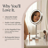 Fancii 9-Inch Lighted Makeup Mirror Height Adjustable with 10X /1X Magnification - Rechargeable, Double Sided LED Vanity Mirror with Light and Stand, 360° Swivel